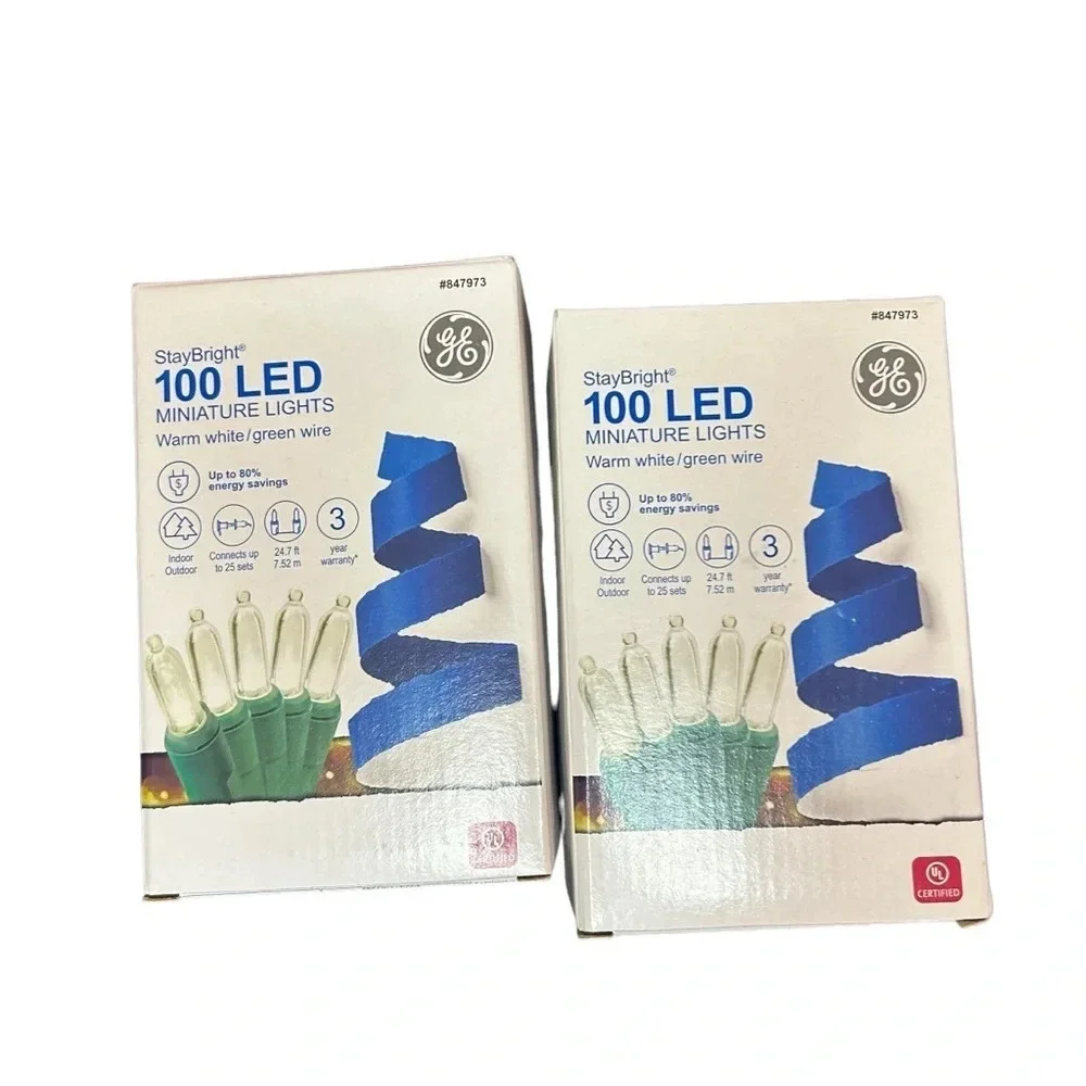 GE StayBright 100 LED Mini Lights Warm White Green Wire 2-Pack (200 Total)